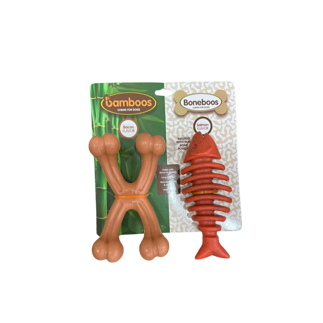 Pack de Juguetes Mordederas para Perros – Sabor Tocino y Salmón